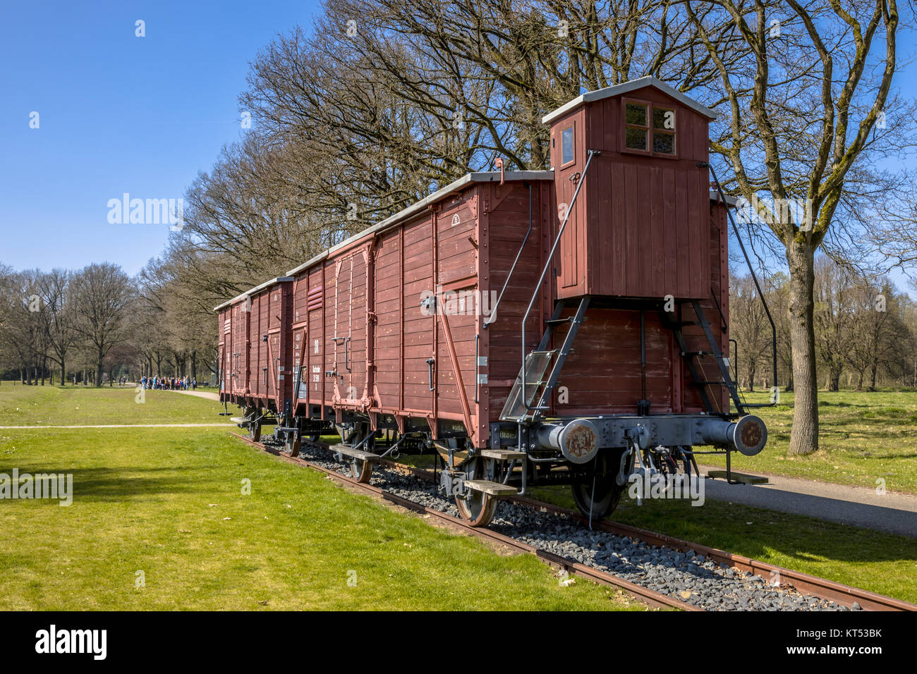 Di Westerbork, Paesi Bassi, 9 aprile 2017. Ex-nazista deportazione unità treno in camp Westerbork, ora un memoriale e museo. Foto Stock