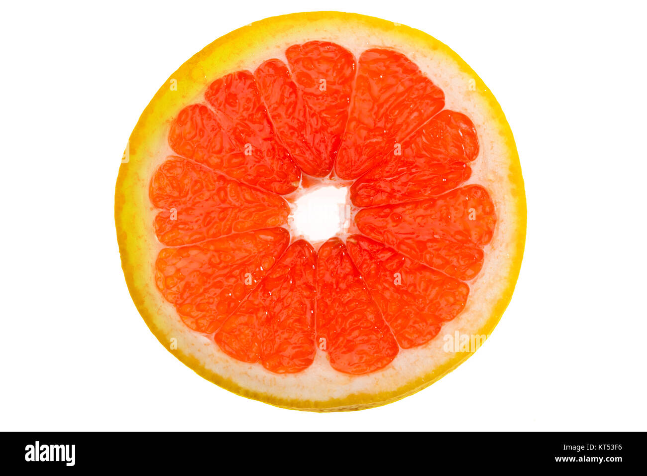 Vista ravvicinata del succo di pompelmo fresco slice su bianco Foto Stock