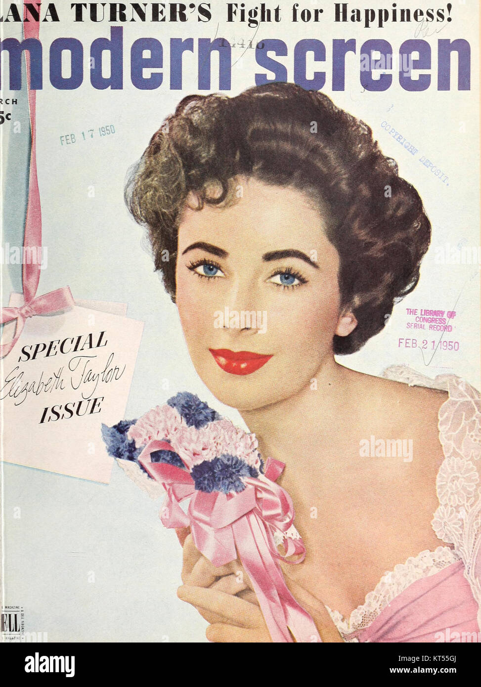 Questo numero della rivista *Modern Screen* di marzo 1950 presenta un focus sull'industria dell'intrattenimento, catturando l'umore culturale degli anni '1950 Foto Stock