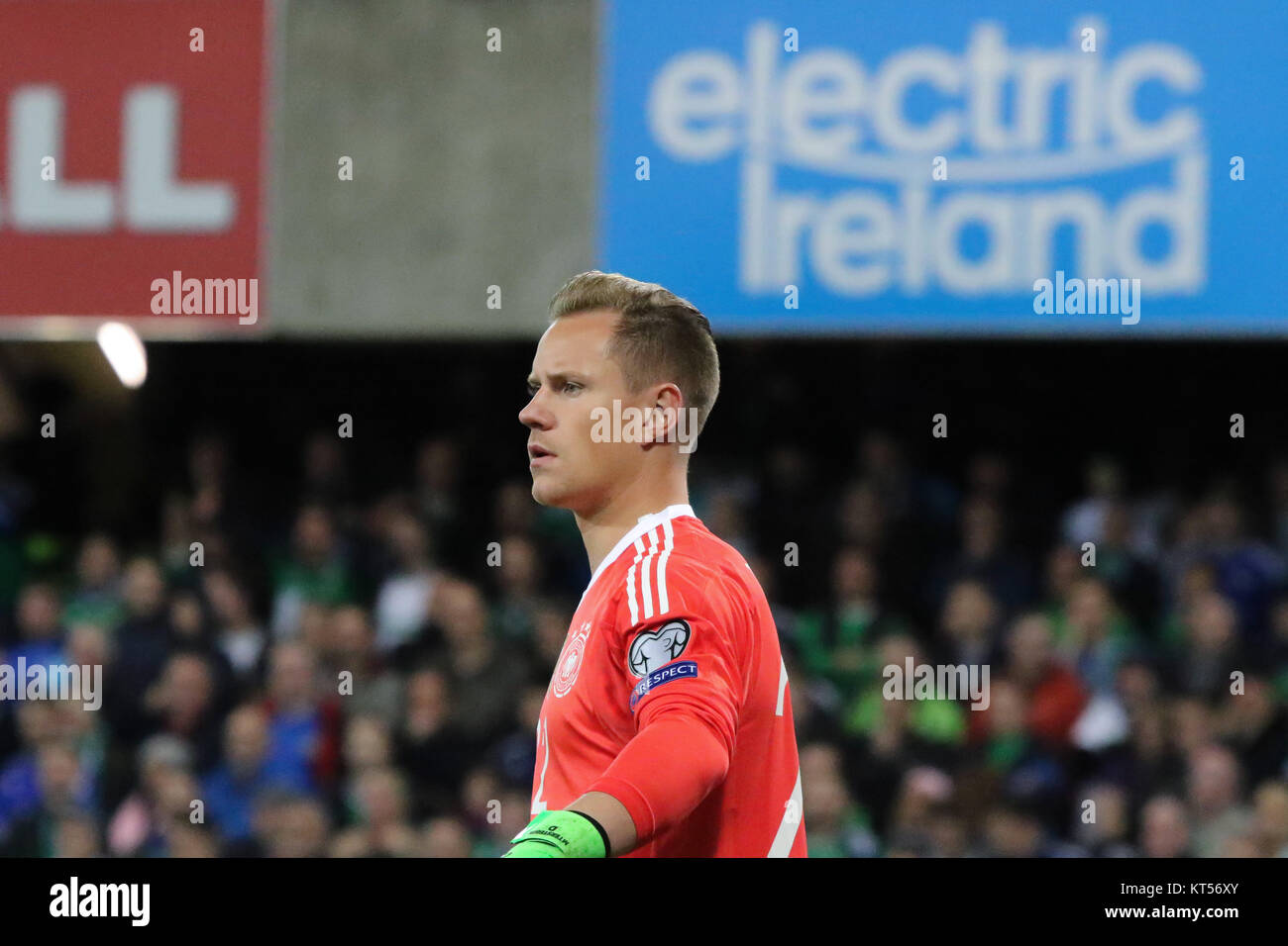 La Germania Marc-andré ter Stegen in azione contro l'Irlanda del Nord al Windsor Park di Belfast 05 ottobre 2017. Foto Stock