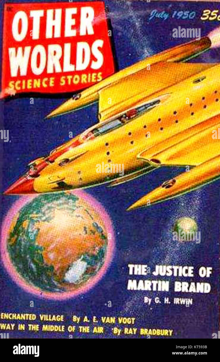 Other Worlds Science Stories è stata una rivista di fantascienza pubblicata nel 1950. Il numero conteneva storie speculative sulla vita extraterrestre, la tecnologia del futuro e l'esplorazione dello spazio, con illustrazioni che ritraggono concetti futuristici. Foto Stock