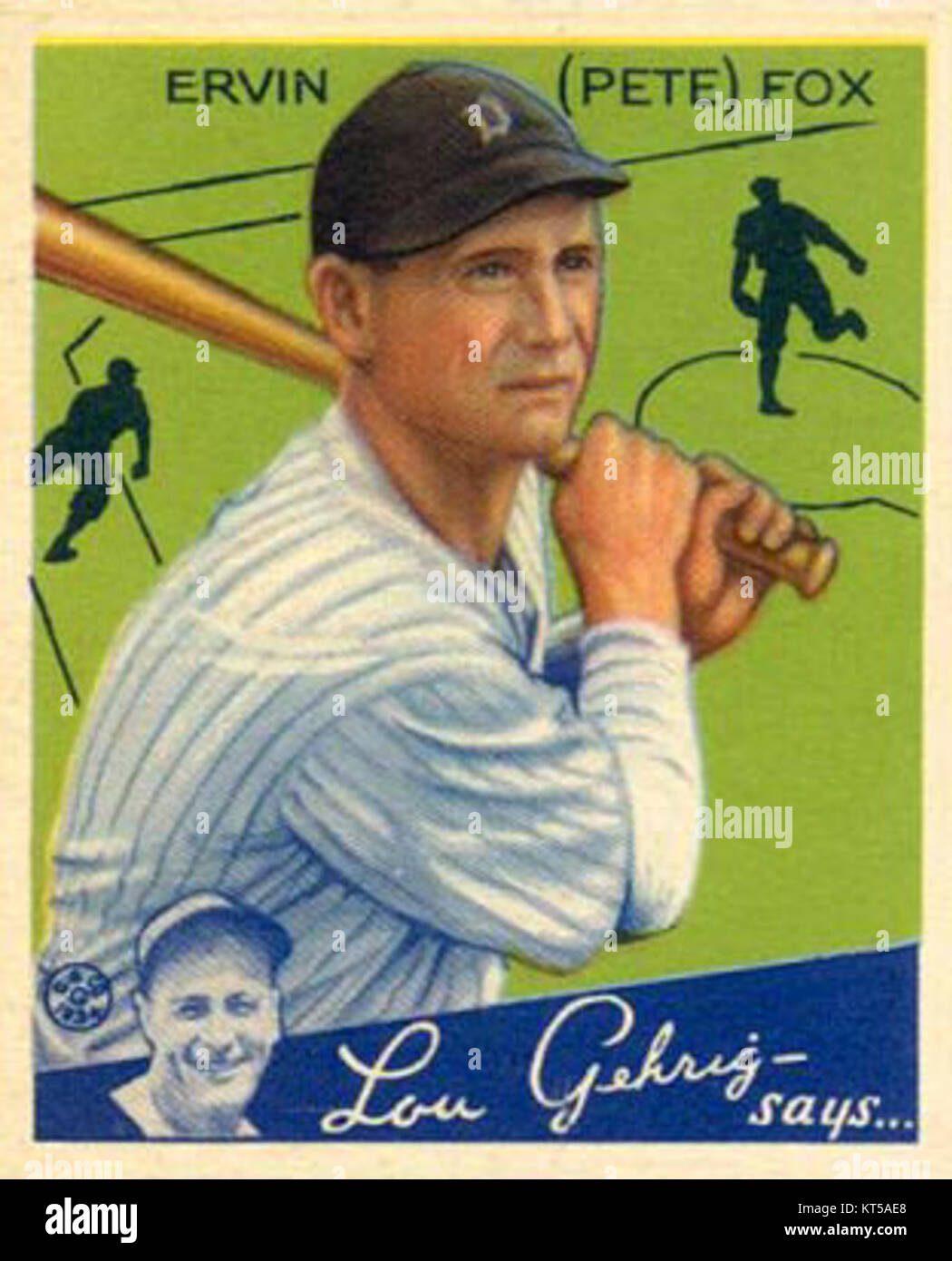 La carta da baseball Pete Fox presenta l'immagine del giocatore professionista di baseball Pete Fox. È una carta collezionabile della sua carriera, che rappresenta il suo periodo nella Major League Baseball. Foto Stock