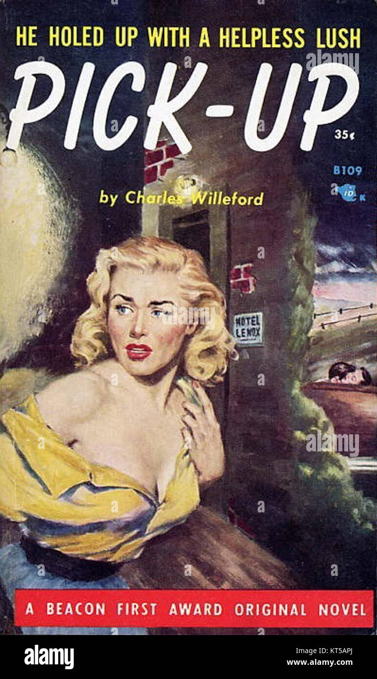 "Pick-up" di Charles Willeford, illustrato da Frank Uppwall nel 1955, è un classico lavoro di fiction poliziesca. L'illustrazione di questo libro cattura l'atmosfera noir e grintosa dei romanzi polizieschi della metà del XX secolo. Foto Stock