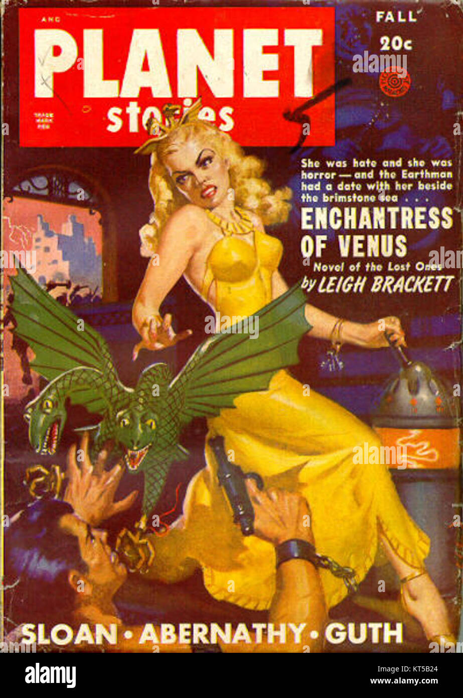 Planet Stories, una rivista di fantascienza del numero autunnale del 1949, presenta storie fantasiose di esplorazione spaziale, incontri alieni e società futuristiche. Questa pubblicazione fu influente nel plasmare il genere durante la metà del XX secolo. Foto Stock