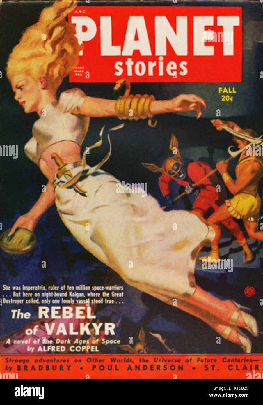 Planet Stories era una rivista di fantascienza che presentava opere di autori famosi come Robert A. Heinlein e Isaac Asimov negli anni '1950 Conosciuto per le sue copertine pulp e le emozionanti storie di avventura, ha giocato un ruolo significativo nei primi giorni della pubblicazione di fantascienza. Foto Stock