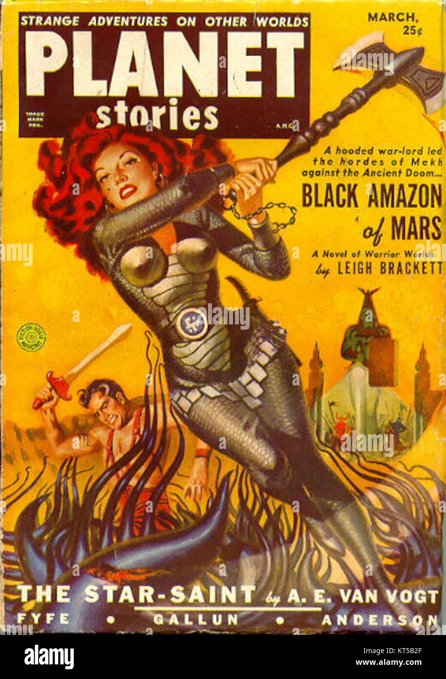 Planet Stories, una rivista pulp di fantascienza pubblicata dal 1939 al 1951, presentava storie avventurose di viaggi interplanetari e incontri alieni, contribuendo in modo significativo alla popolarità del genere durante l'età d'oro della fantascienza. Foto Stock