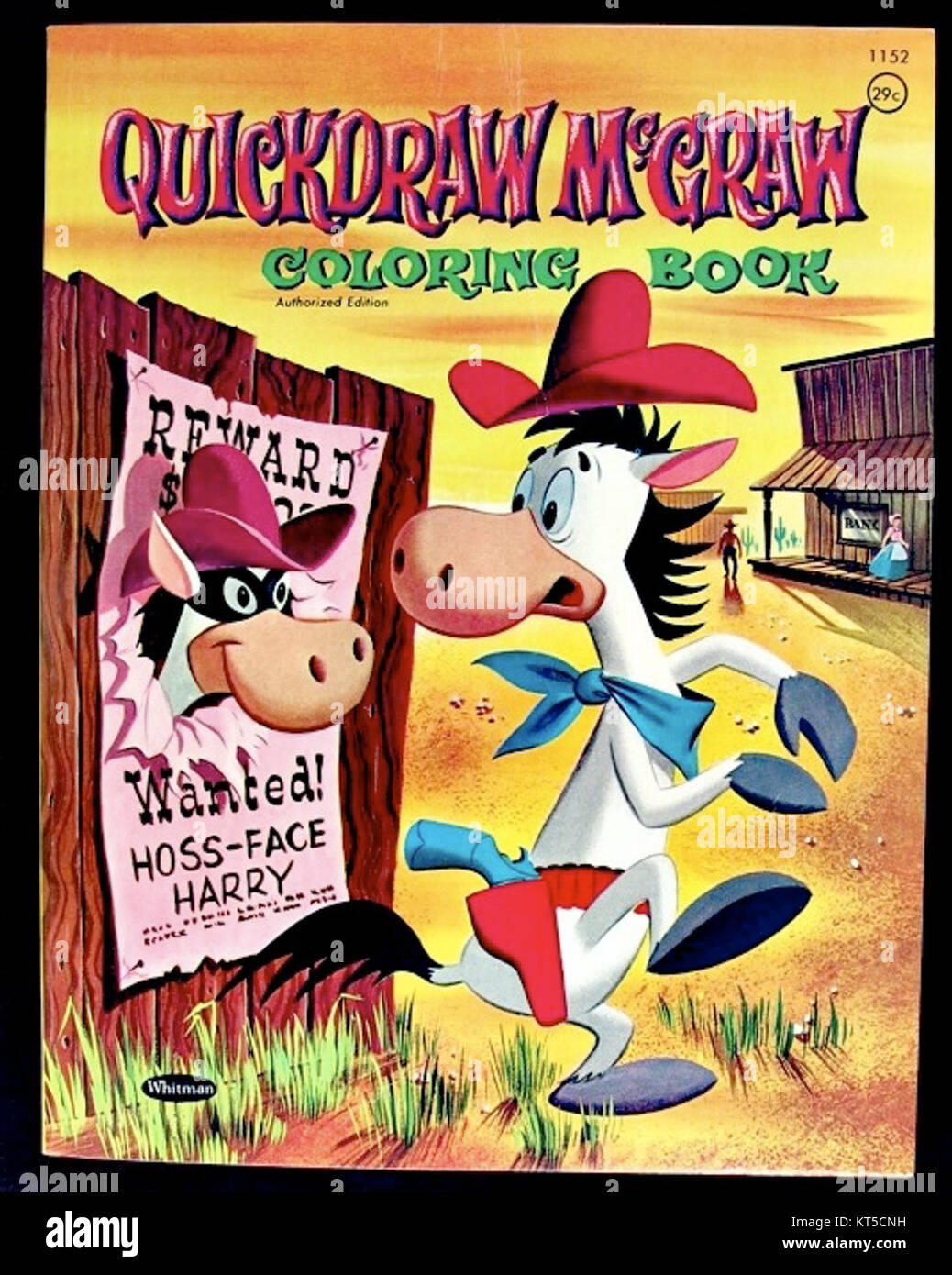 Il libro di colorazione Quickdraw McGraw presenta personaggi della popolare serie animata, incentrati sulle avventure del cowboy titolare. Questo libro offre intrattenimento attraverso un mix di arte e narrazione per i giovani lettori. Foto Stock
