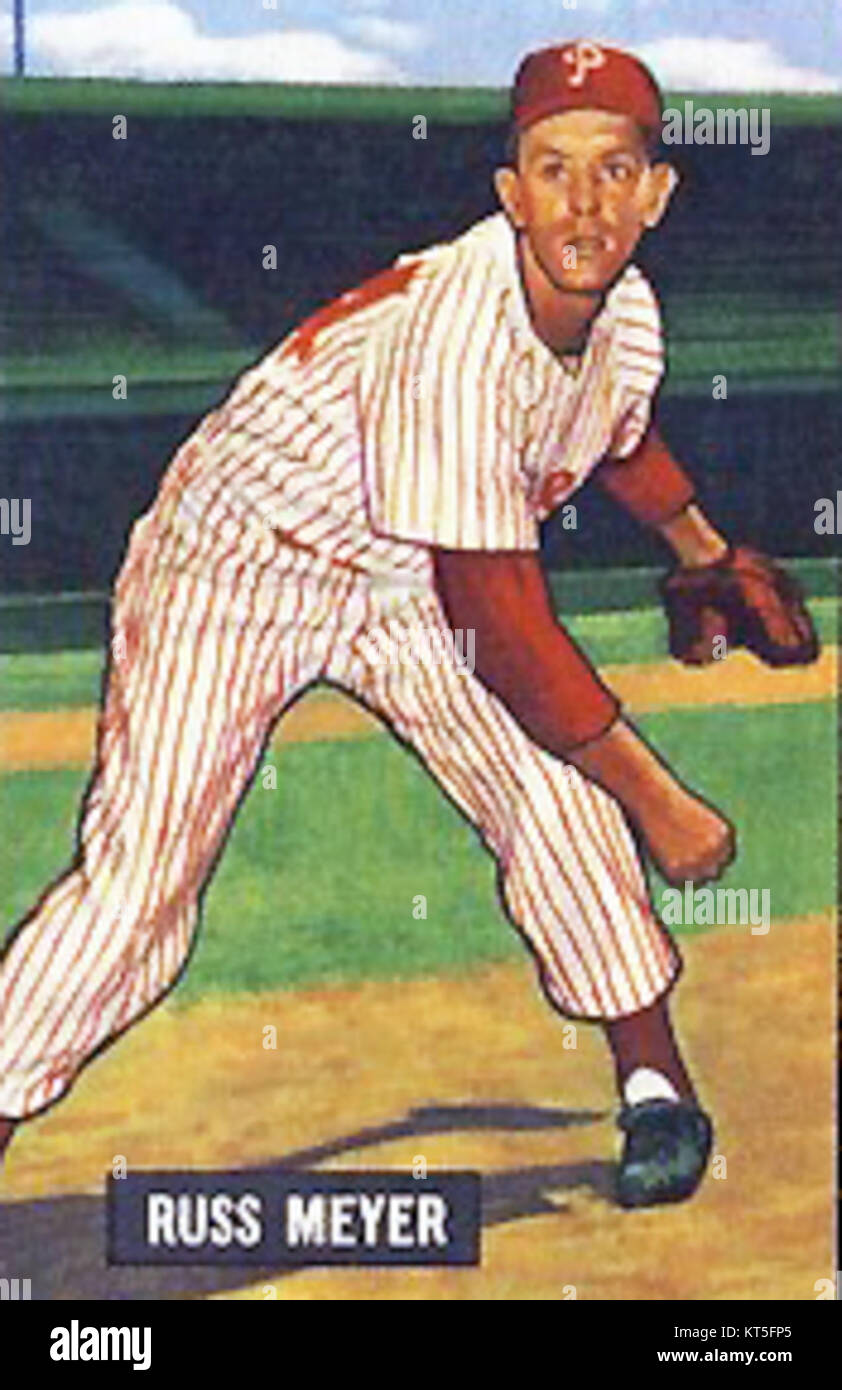 Russ Meyer è stato un regista e produttore cinematografico statunitense, noto soprattutto per le sue opere in film di sfruttamento. Il riferimento al baseball potrebbe riguardare un tema o un motivo in uno dei suoi film. Foto Stock