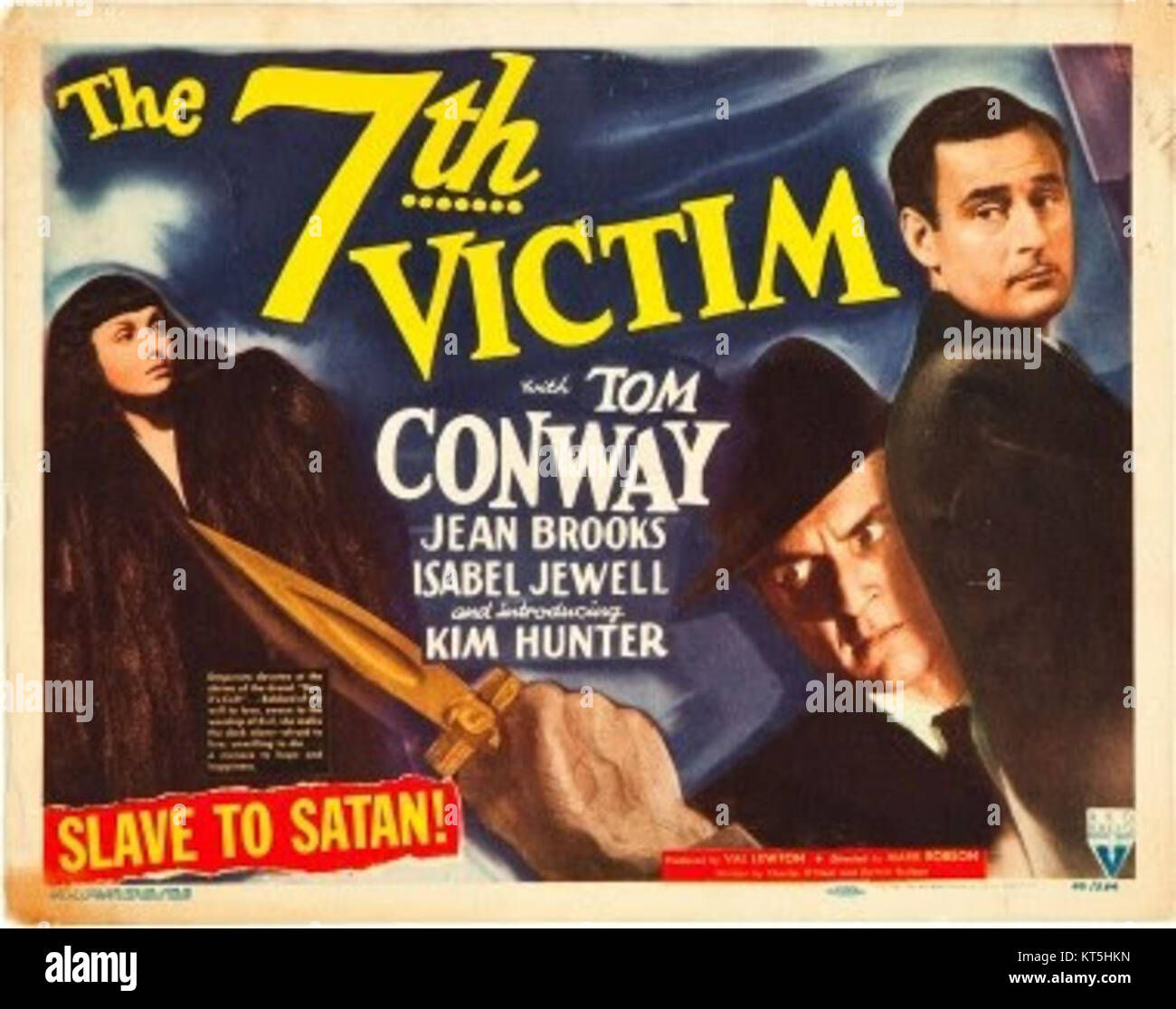 *Seventh Victim* (1943) è un film horror-thriller psicologico noto per la sua atmosfera allegra e temi di paura, sospetto e intrigo. Il poster quadruplo teatrale promuove la narrazione intensa e sospettosa del film. Foto Stock