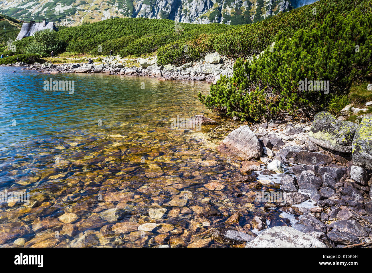 Lago di montagna in 5 laghi valley nei Monti Tatra Foto Stock