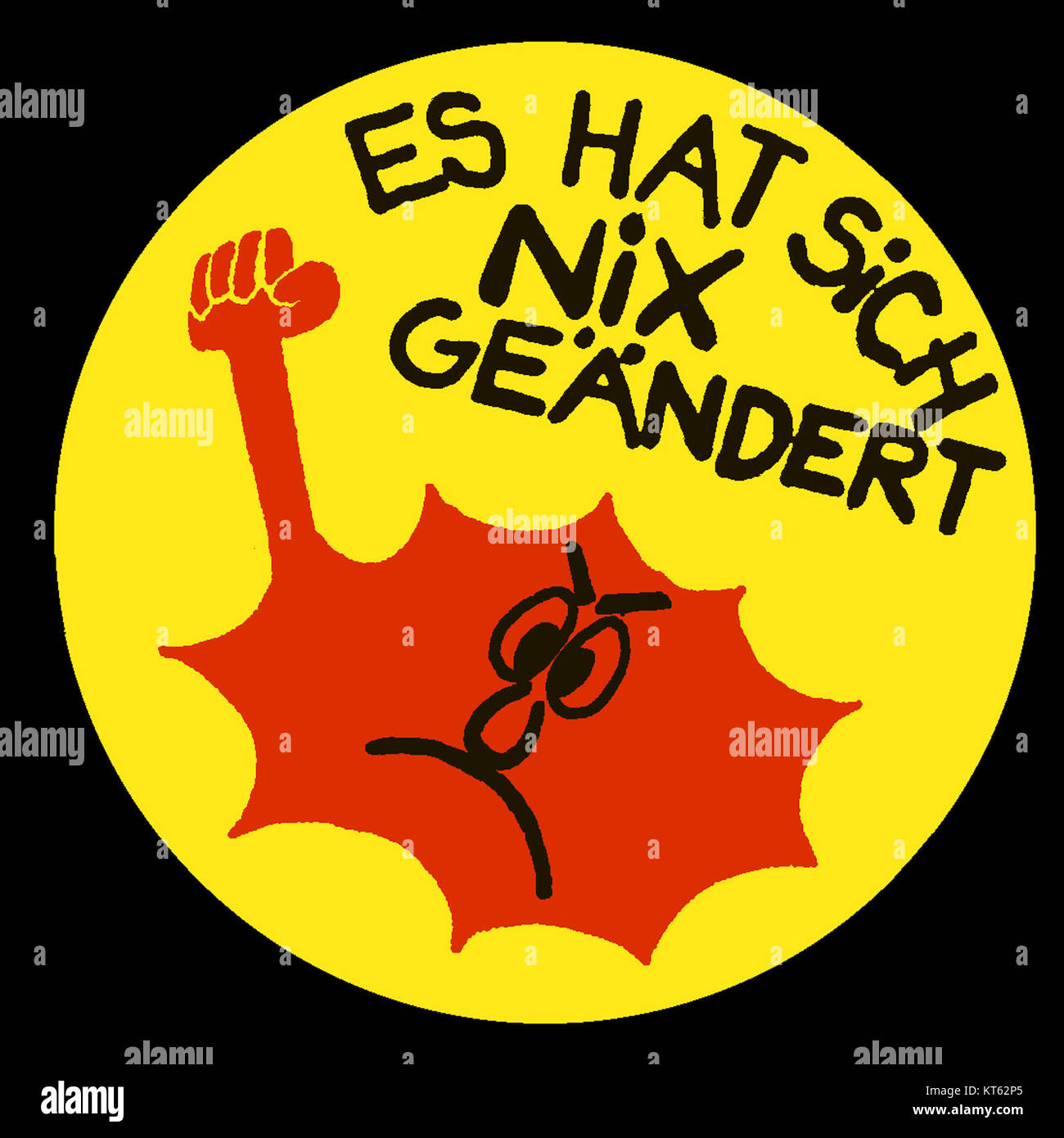 L'Anti-AKW-Pickerl è un adesivo di protesta storico proveniente dall'Austria, che si oppone all'energia nucleare. Questo adesivo, che è diventato un simbolo per l'attivismo anti-nucleare negli anni '1970, riflette il clima politico che circonda i dibattiti sull'energia in quel periodo. Foto Stock