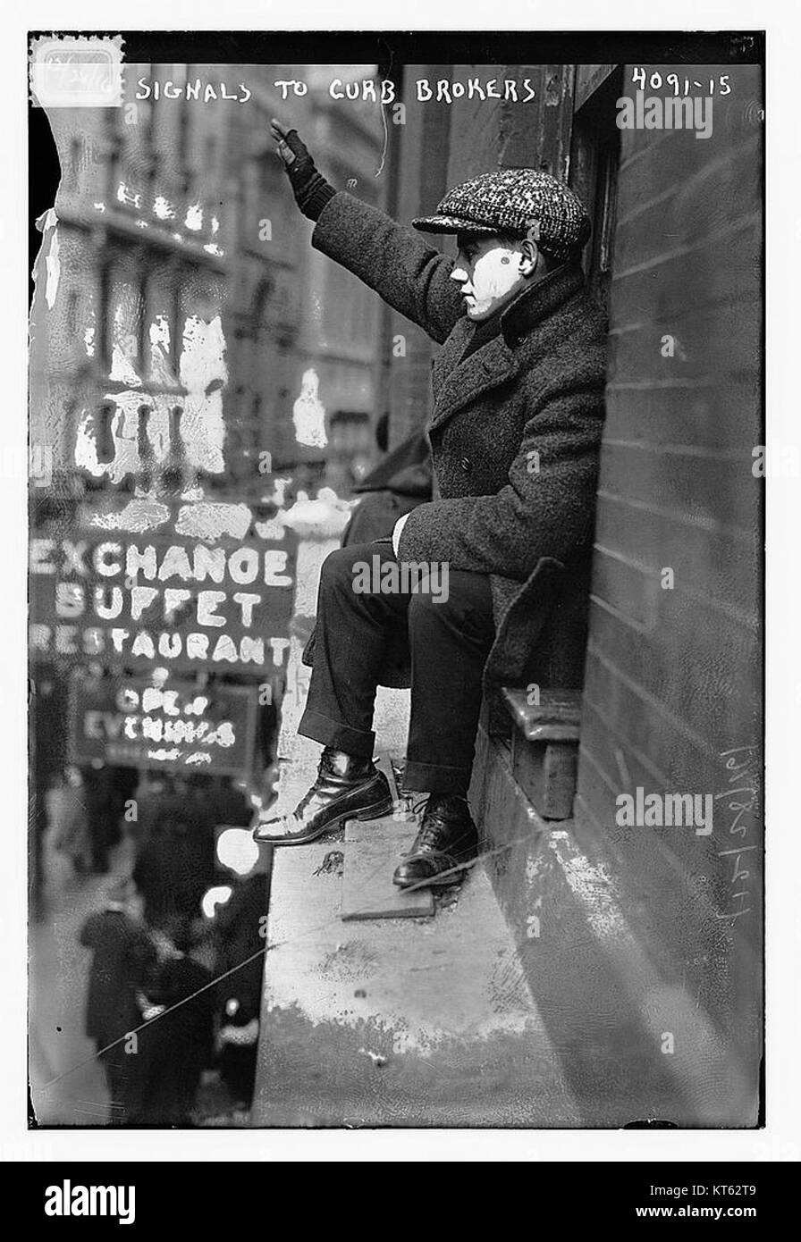 Un'immagine storica dei segnali utilizzati per frenare gli intermediari, probabilmente relativi alle operazioni finanziarie o di borsa. L'immagine mostra le prime tecniche di segnalazione nelle attività commerciali o di mercato. Foto Stock