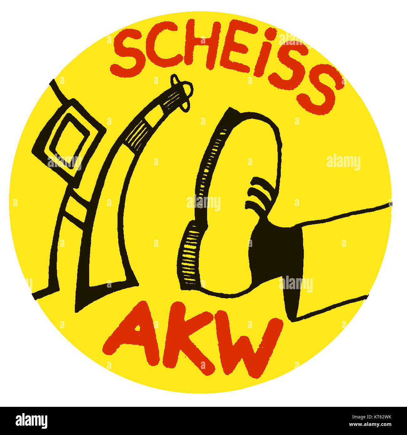 Un messaggio politico o ambientale che fa riferimento a una posizione anti-nucleare, con "AKW" che indica le centrali nucleari, e la frase "weiC39F" che può rappresentare un simbolo o un identificatore specifico. Foto Stock