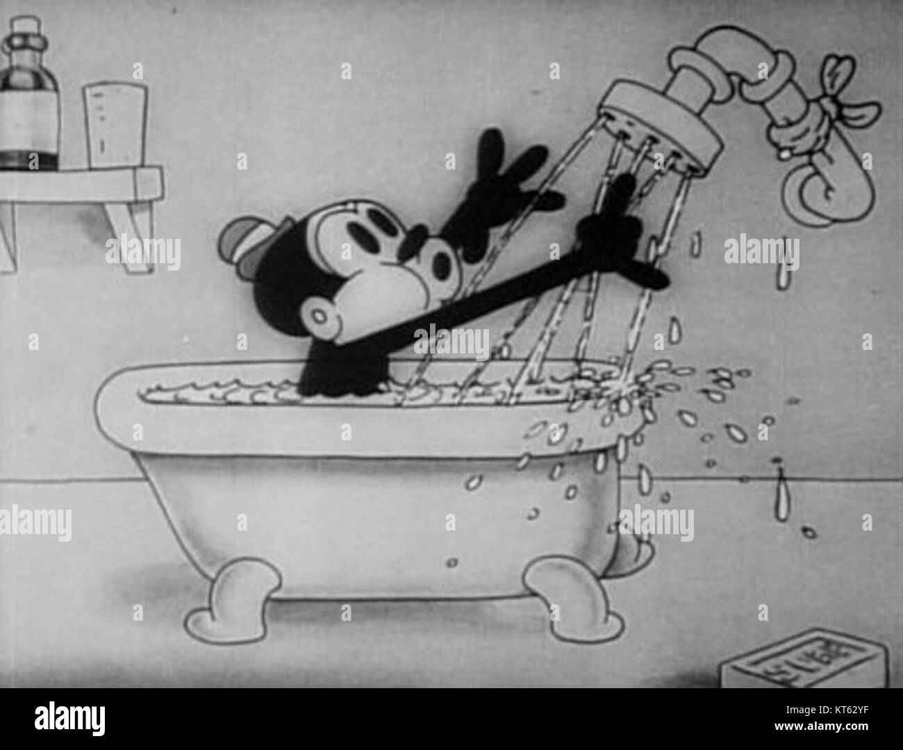 Sinkin in the Bathtub (Still) è un cortometraggio animato del 1930 dello studio Warner Bros., noto per il suo uso precoce di suono sincronizzato e animazione. Il film presenta il personaggio Bosko, uno dei primi personaggi ricorrenti dei cartoni animati dello studio, ed è uno dei primi esempi di un cartone animato musicale nella storia dell'animazione della Warner Brothers. Foto Stock