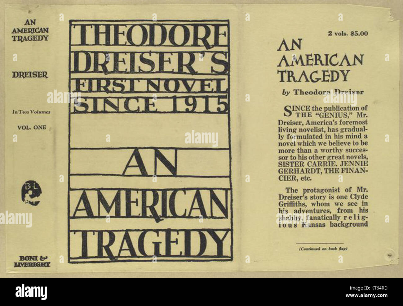 Una tragedia americana Theodore Dreiser polvere giacca Foto Stock