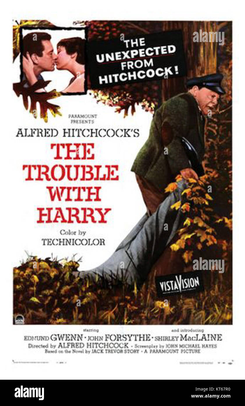 The Trouble with Harry è un film del 1955 diretto da Alfred Hitchcock. Il film è un thriller comico oscuro su un mistero di una piccola città che ruota intorno a un cadavere. La storia è ambientata in una pittoresca città del New England e presenta una serie di personaggi eccentrici. Foto Stock