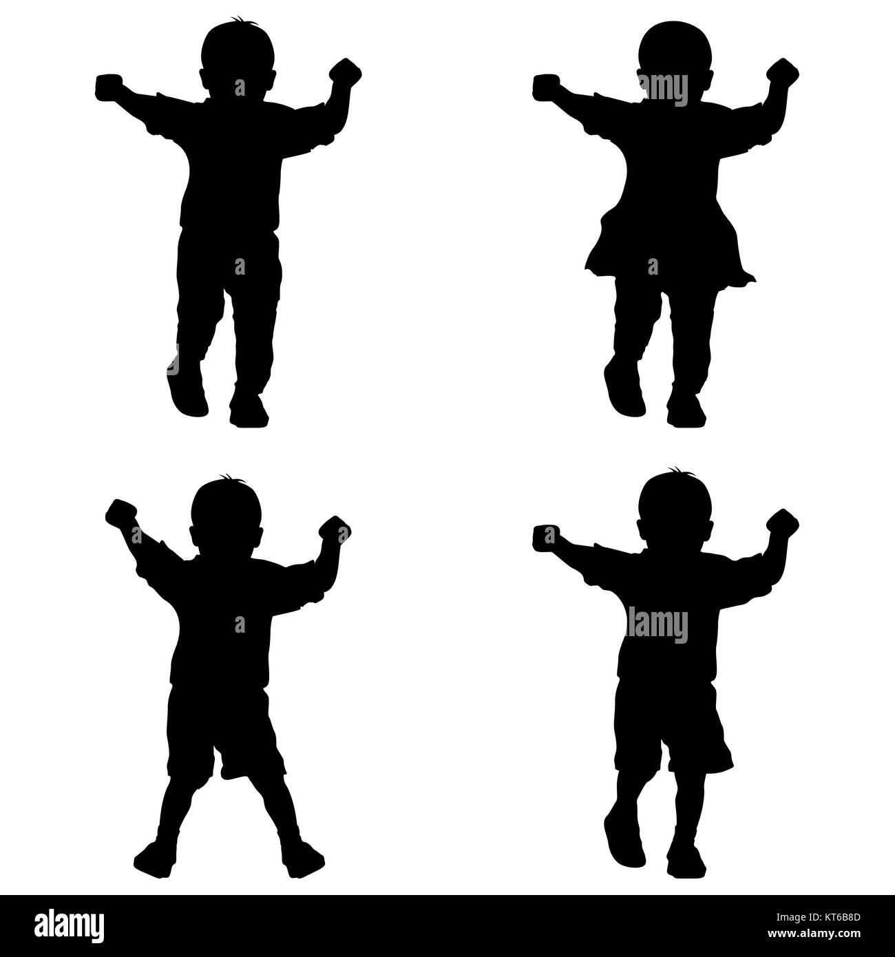 Silhouette nera giovani bambini su sfondo bianco Foto Stock