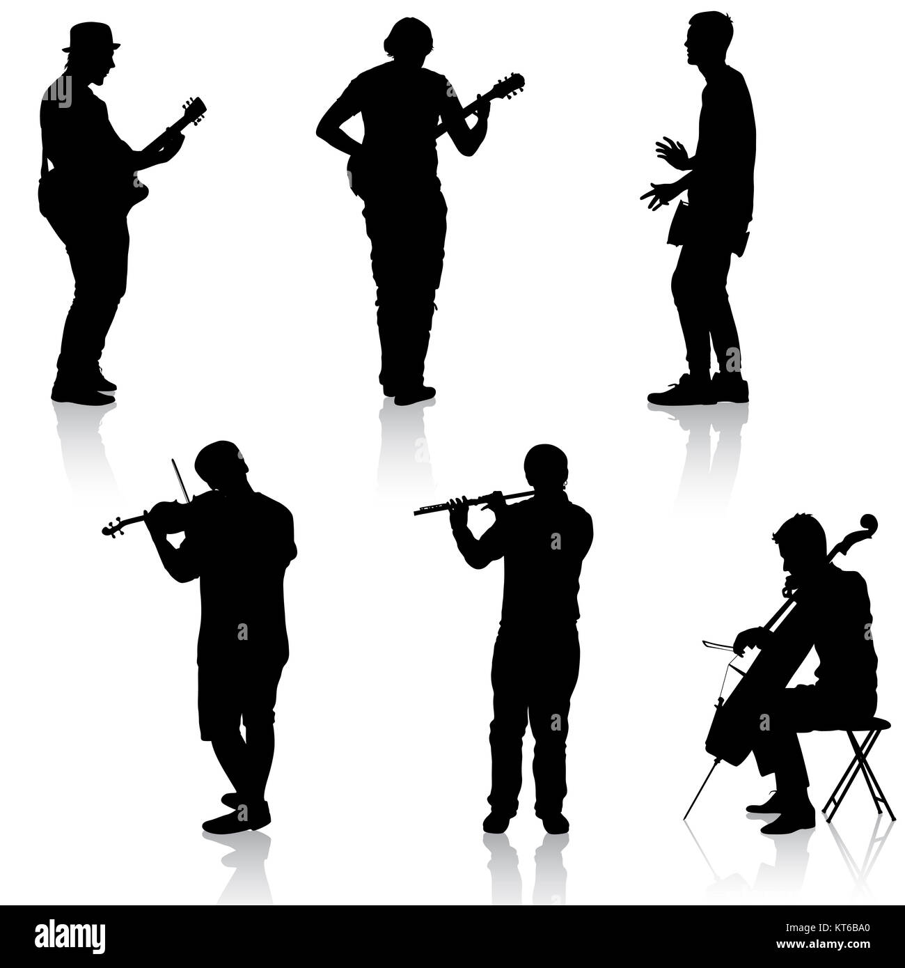 Sagome musicisti di strada a suonare strumenti. illustrazione Foto Stock