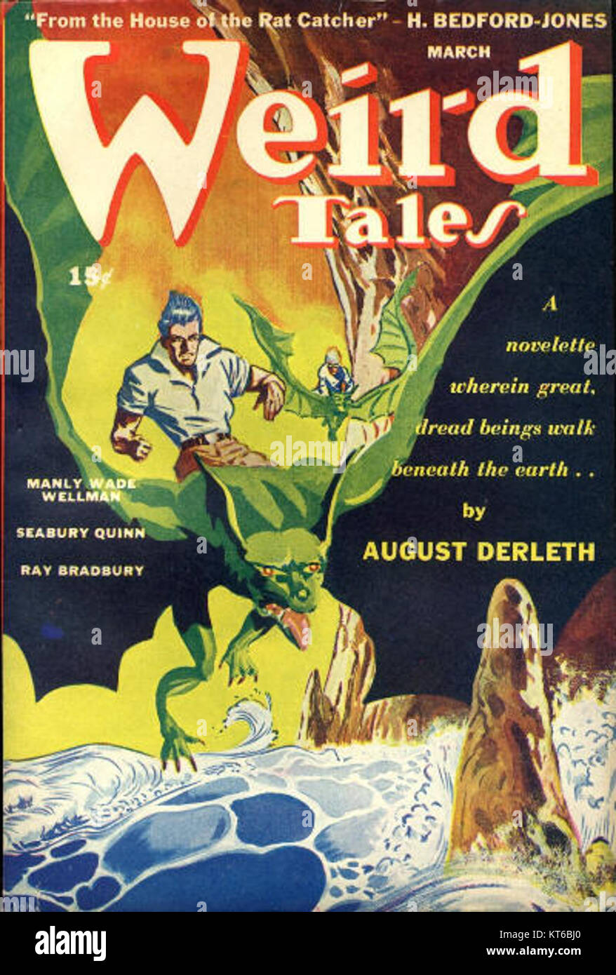 L'edizione di marzo 1944 di *Weird Tales* presenta una varietà di storie di fantascienza e fantasy, una rivista di genere popolare durante i primi anni del XX secolo. Questo numero ha contribuito allo sviluppo del genere nella letteratura e nella cultura pop. Foto Stock