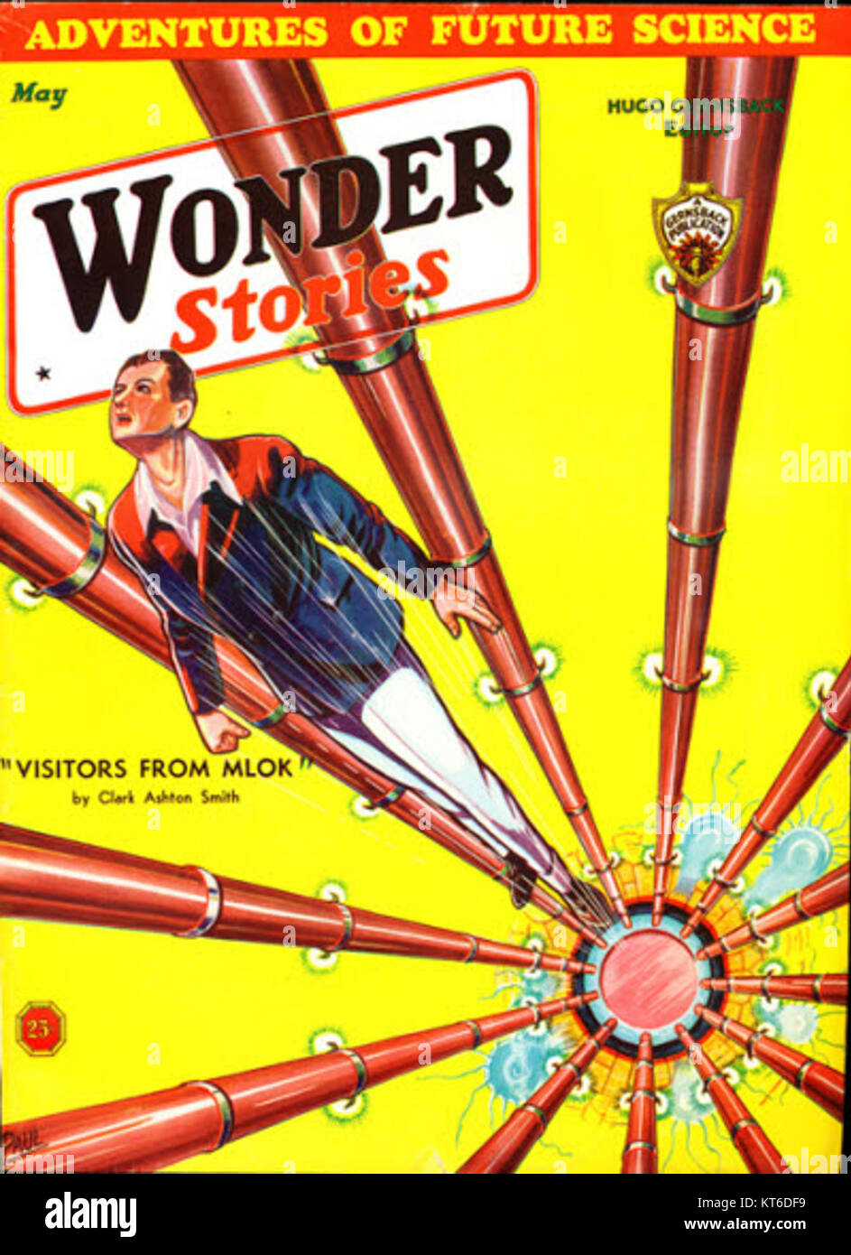 Una pubblicazione vintage, 'Wonder Stories' del 1933, che cattura i primi temi e narrazioni di fantascienza dell'inizio del XX secolo. Foto Stock