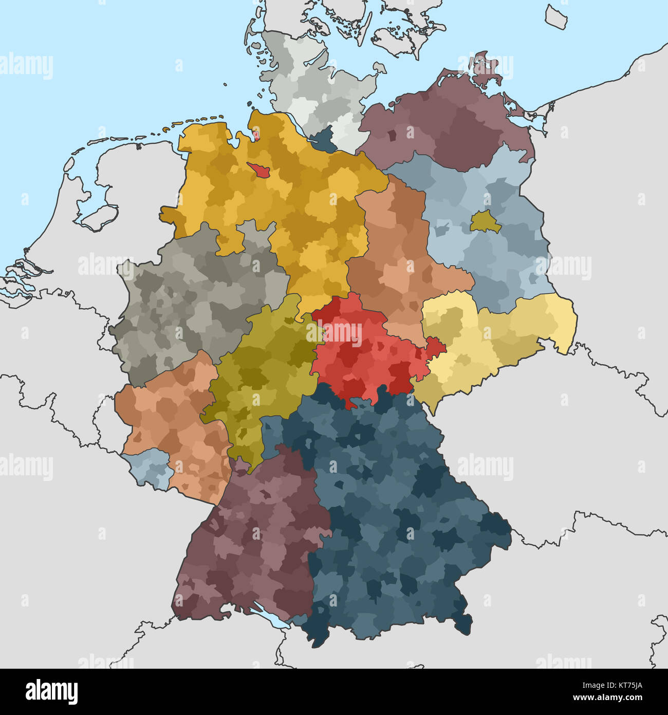 Mappa colorata della Germania con i paesi vicini Foto Stock