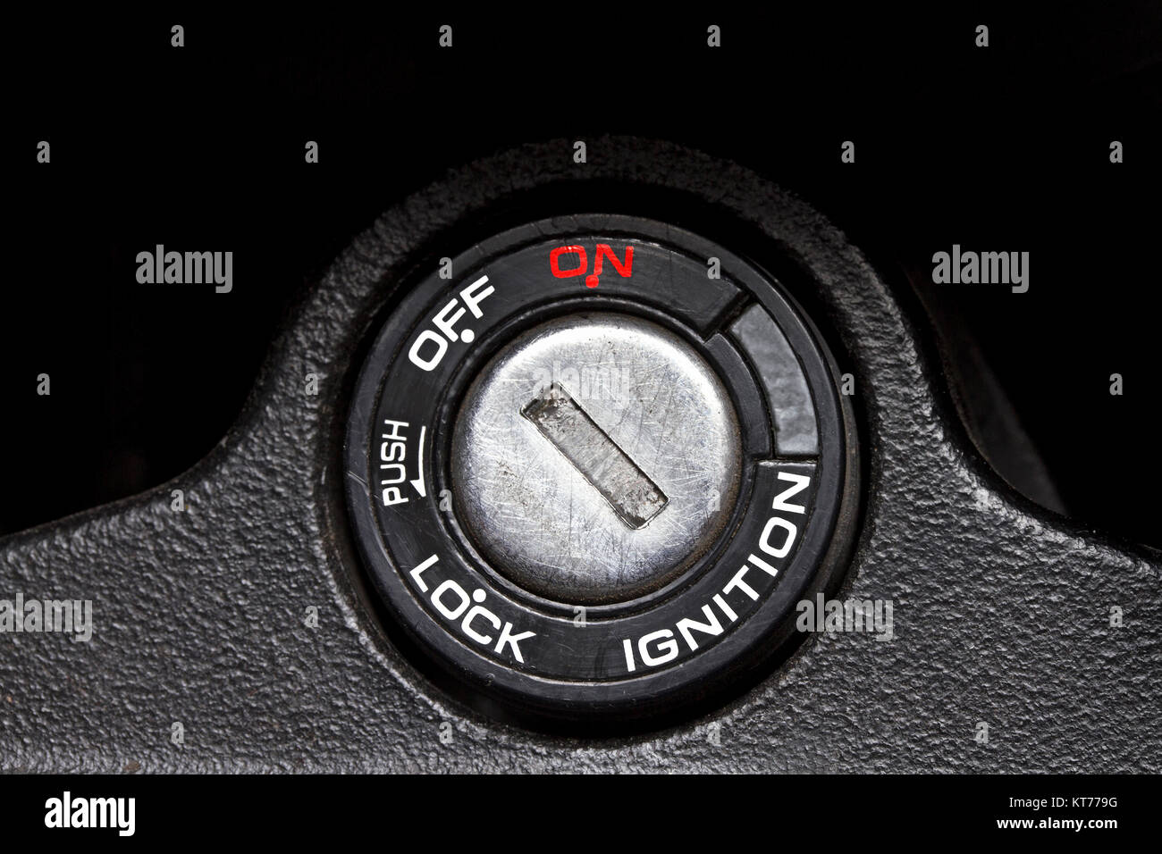 Interruttore di accensione avviamento tecnologia keyhole motociclo dettaglio Foto Stock