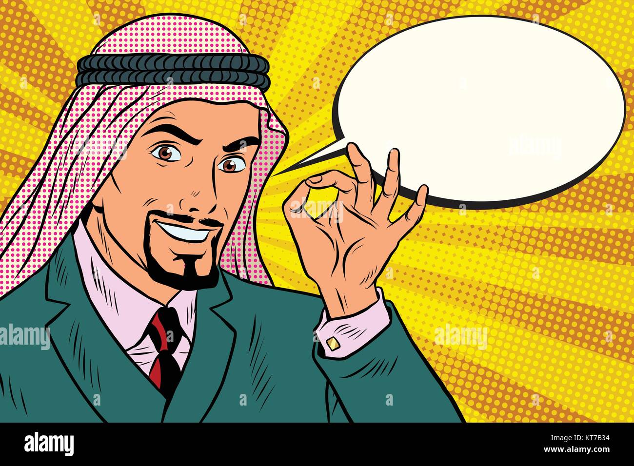 Imprenditore arabo OK gesto, fumetto bolla Illustrazione Vettoriale