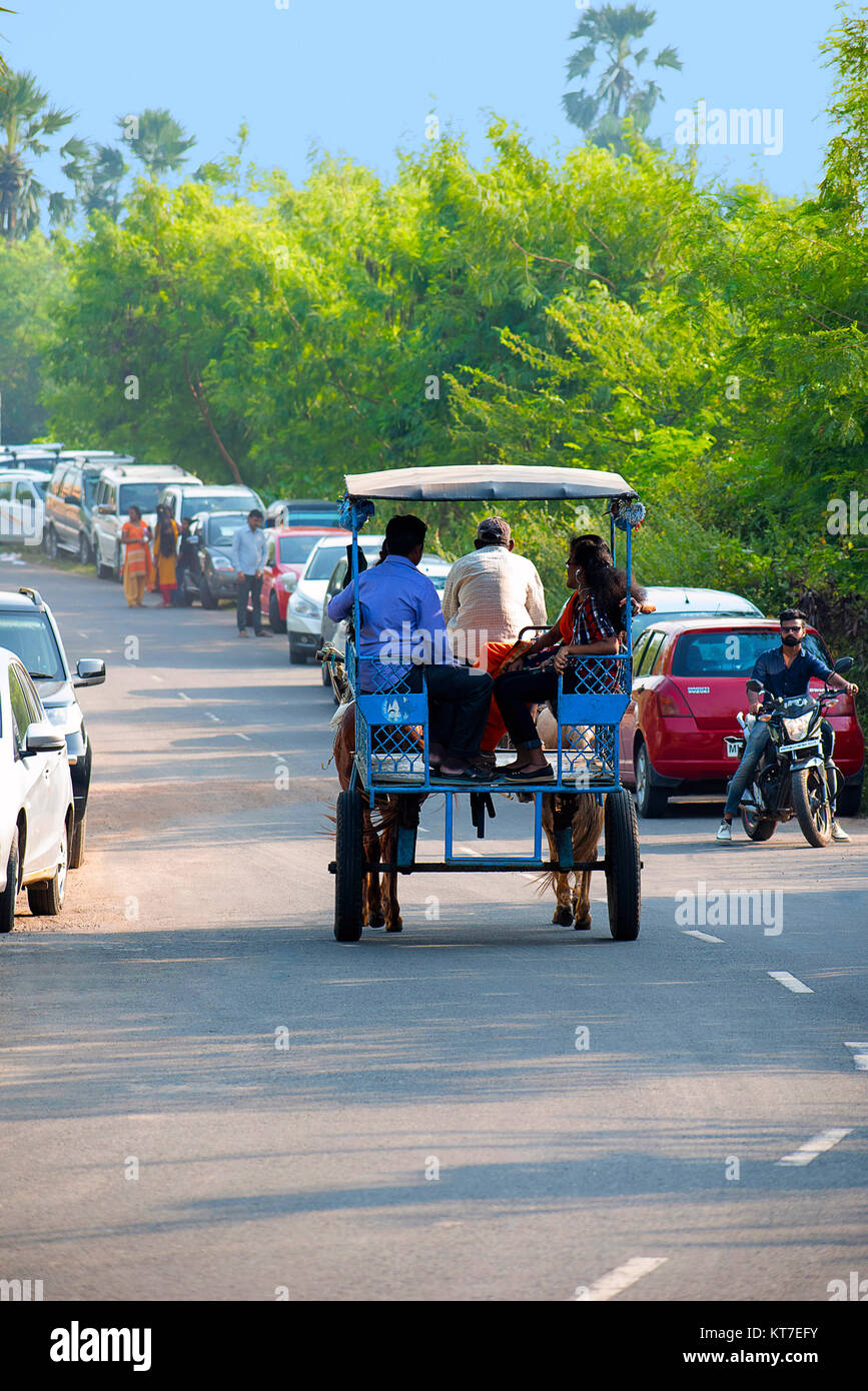 Persone che viaggiano su horsecart, Mumbai, Maharashtra Foto Stock