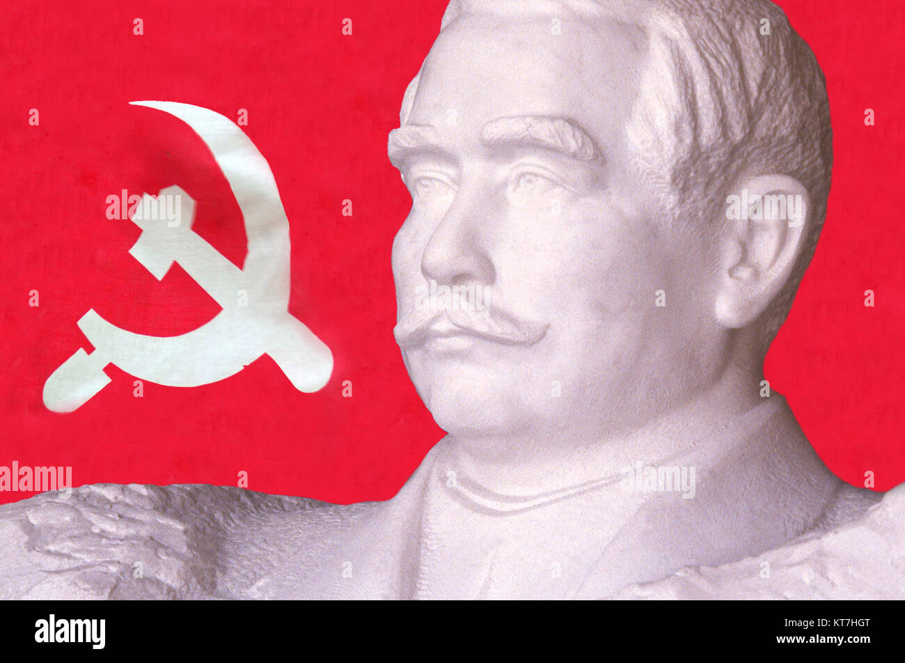 Bandiera comunista e Josef Stalin Foto Stock