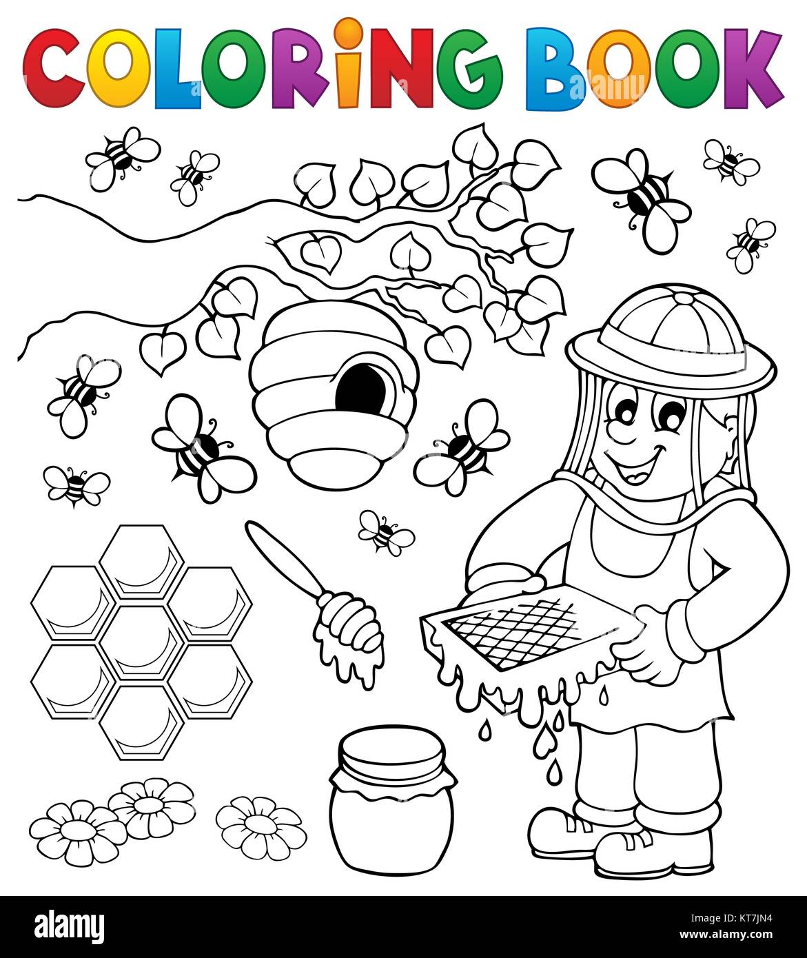 Libro da colorare con apicoltore Foto Stock