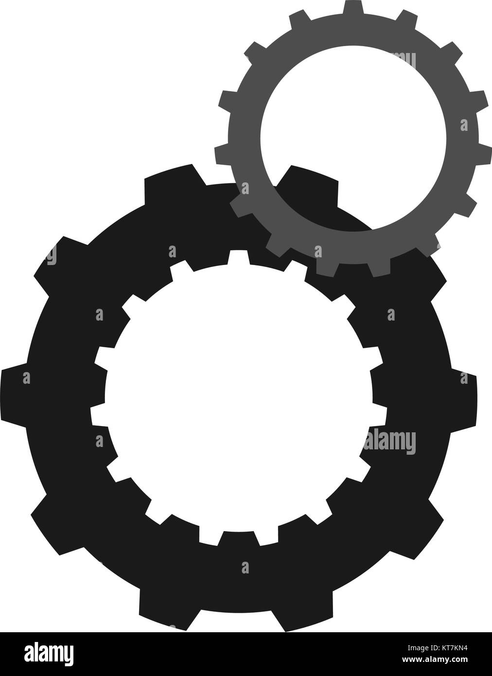 Due ingranaggi collegati. Ruote dentate isolati su sfondo bianco Illustrazione Vettoriale