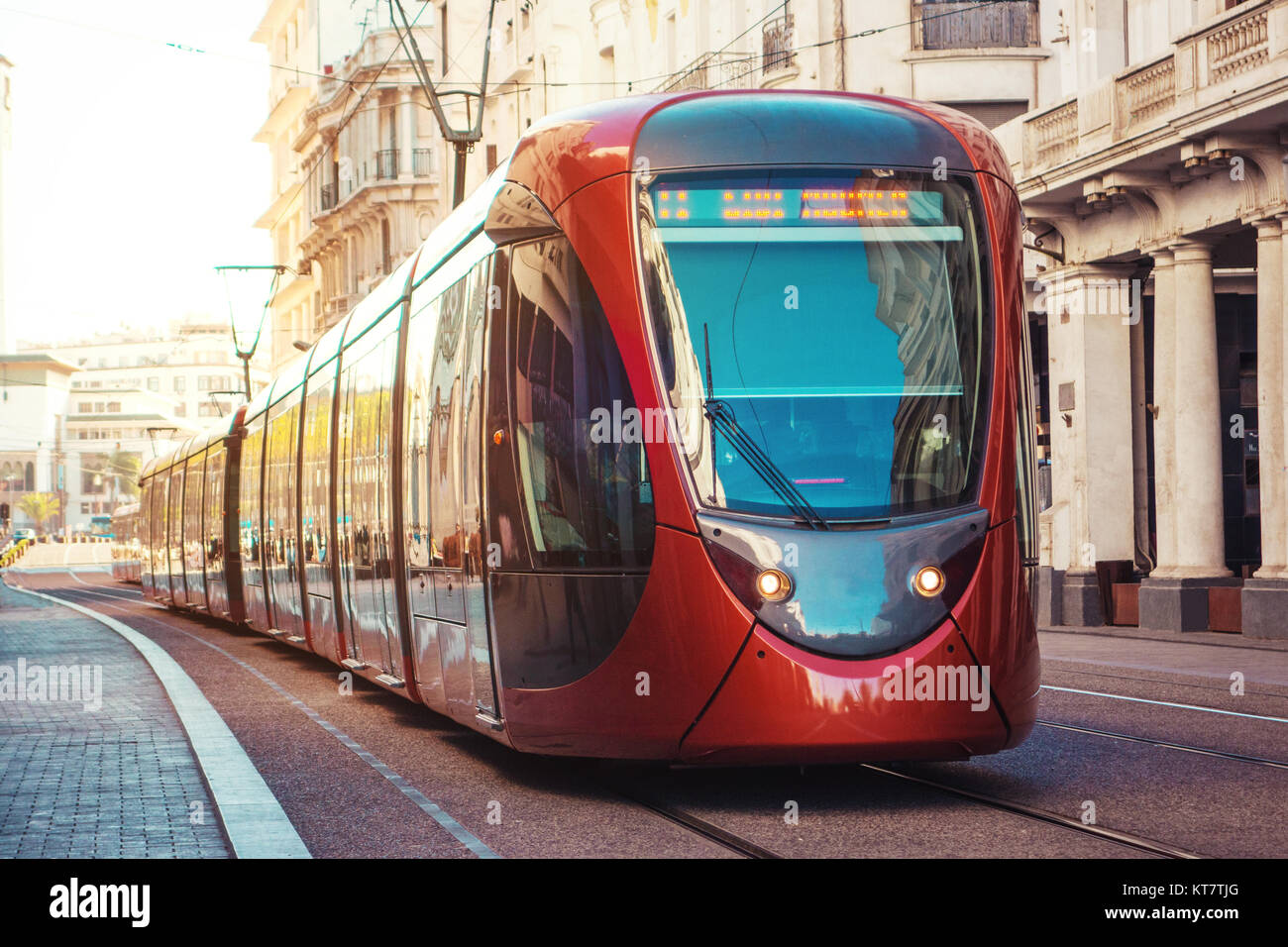 Vista del tram sulle ferrovie - Casablanca - Marocco Foto Stock