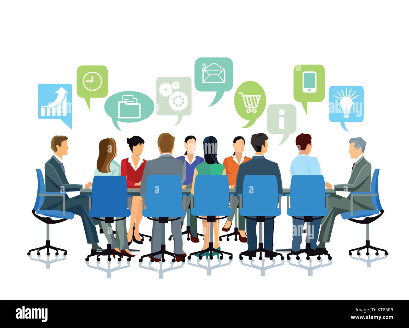 discussione di affari in gruppo con bolle di parola Foto Stock