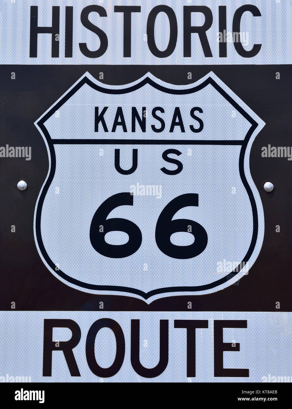 La storica Route 66 sign in Kansas. Foto Stock