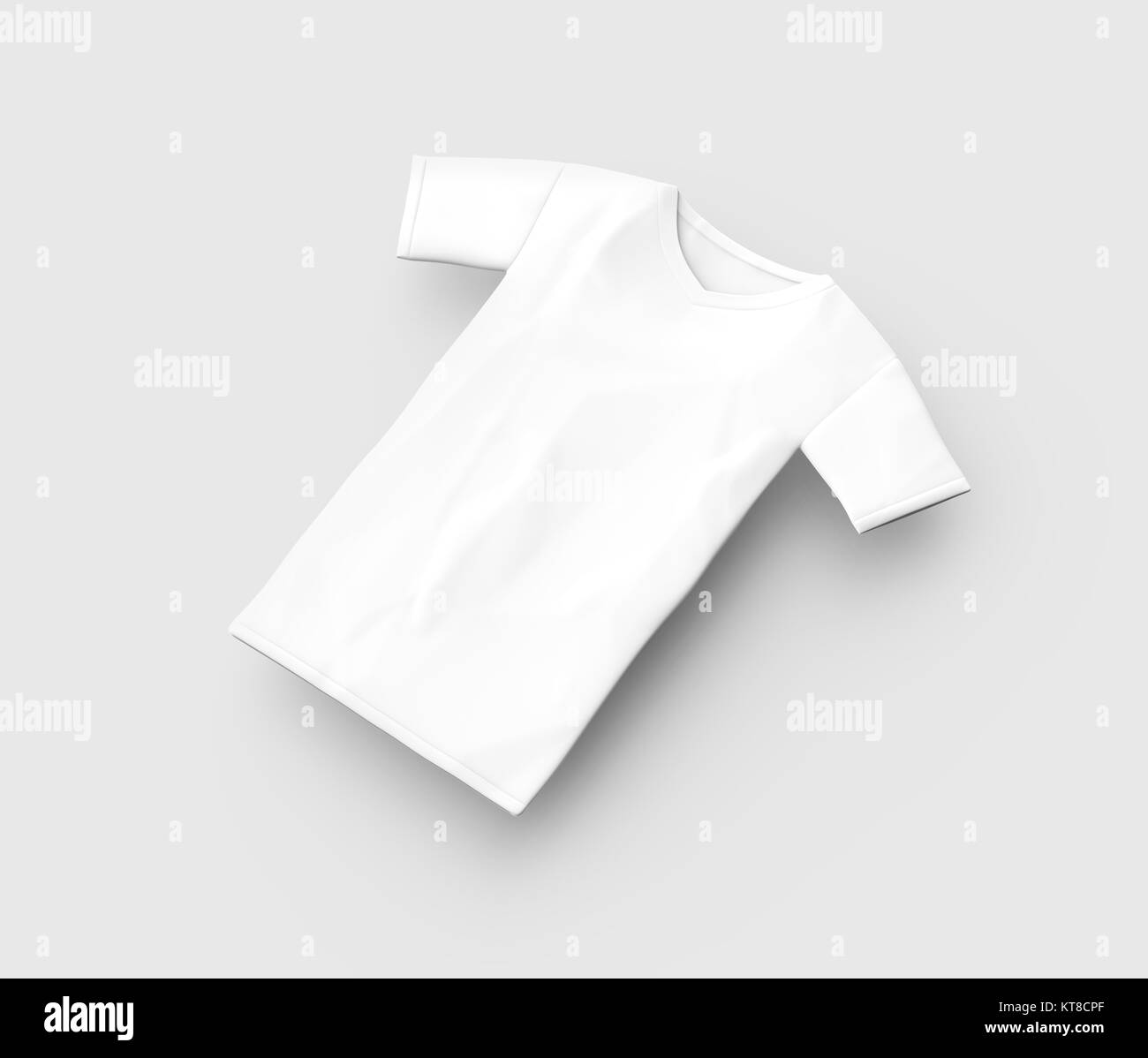 Collo V T shirt mockup, bianca unisex modello tessuto isolato su sfondo grigio chiaro, 3d rendering vista in elevazione Foto Stock