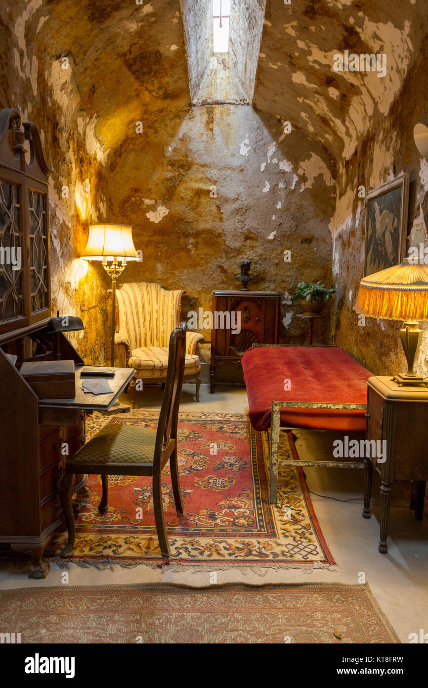 Al Capone cella all'interno del penitenziario dell'Eastern State Historic Site, Philadelphia, Pennsylvania, Stati Uniti. Foto Stock