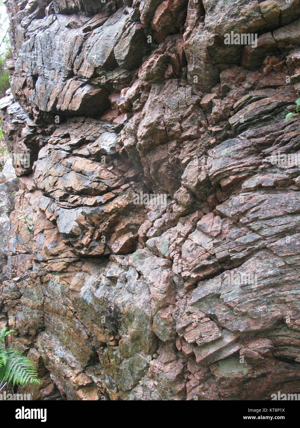 Torti strati di roccia vulcanica, Isola di Raasay, Scozia Foto Stock