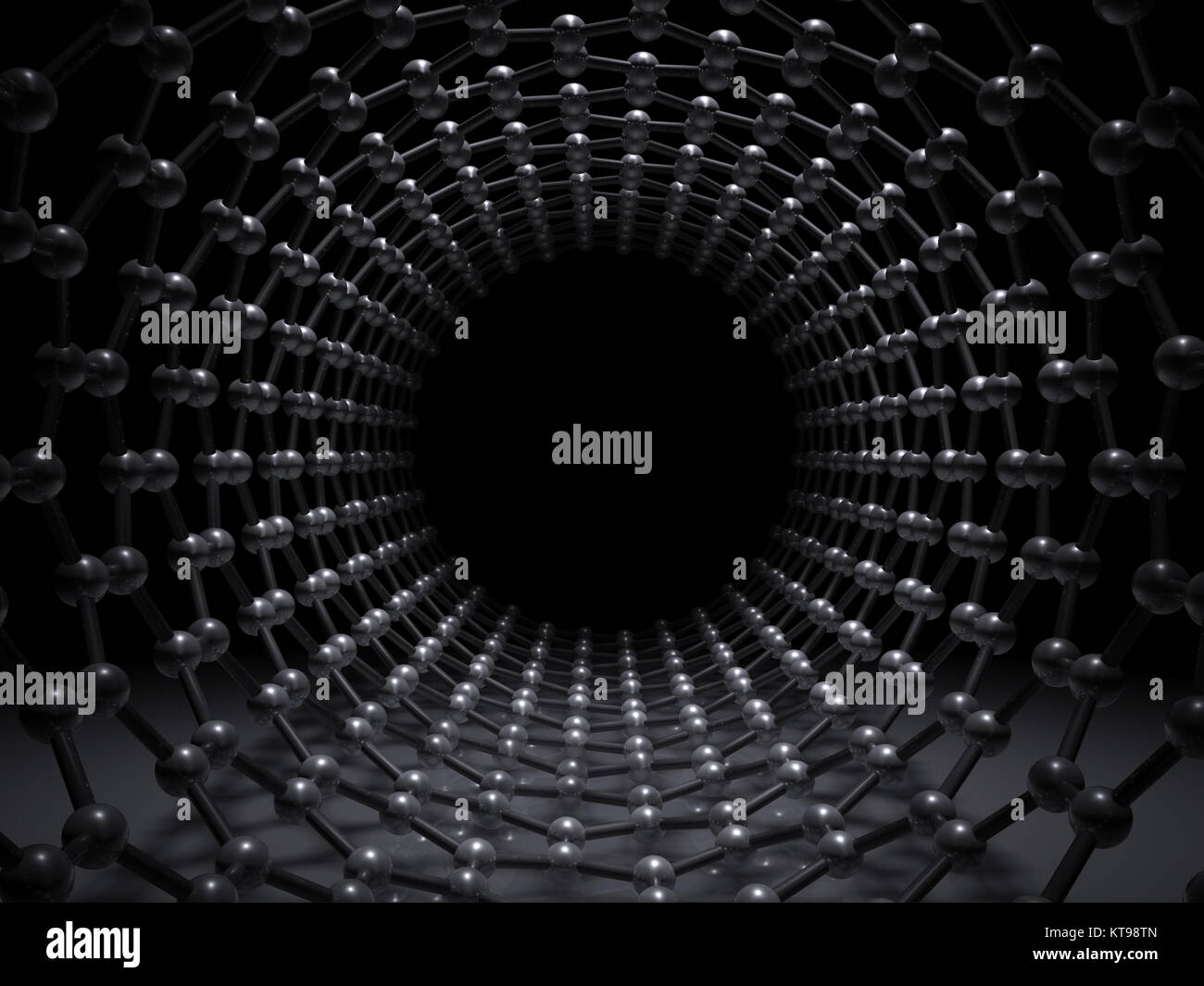 A singola parete a zig zag di nanotubi di carbonio della struttura molecolare, vista prospettica su sfondo nero, 3d illustrazione Foto Stock