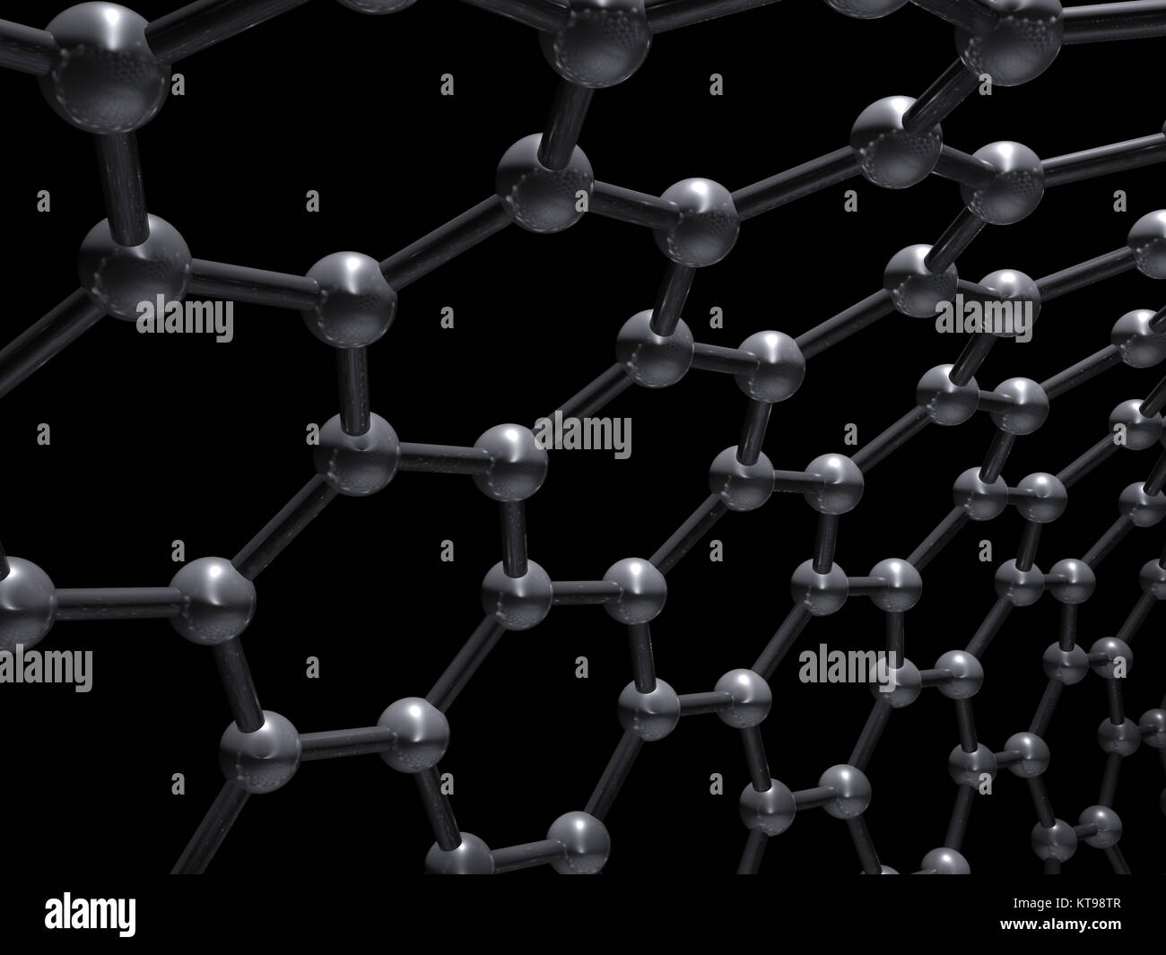 A singola parete a zig zag di nanotubi di carbonio della struttura molecolare, atomi di carbonio collegato in wrapped reticolo esagonale isolata su sfondo nero, 3d illust Foto Stock