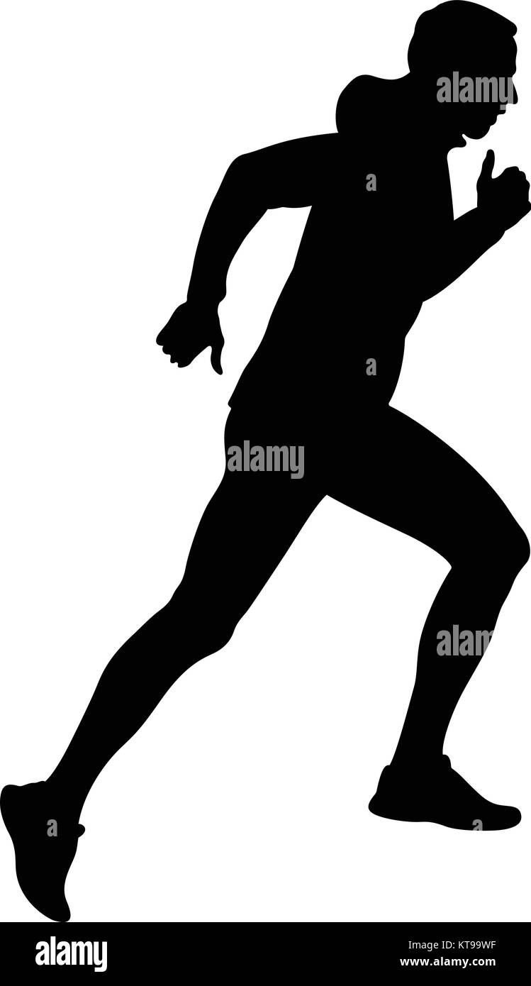 Maschio di runner acceso in salita in giacca a vento silhouette nera Illustrazione Vettoriale