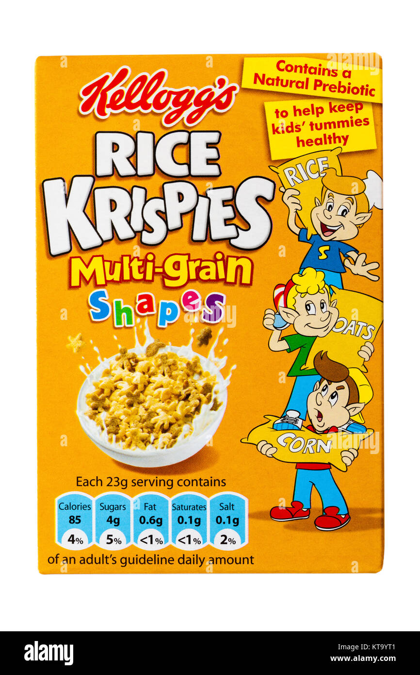 Piccola scatola di Kellogg's Rice Krispies, cereali a grani multipli, cereali da colazione su sfondo bianco, cereali Kelloggs Kellogs Kellogg Kellogg Kellogg Kellogg Foto Stock