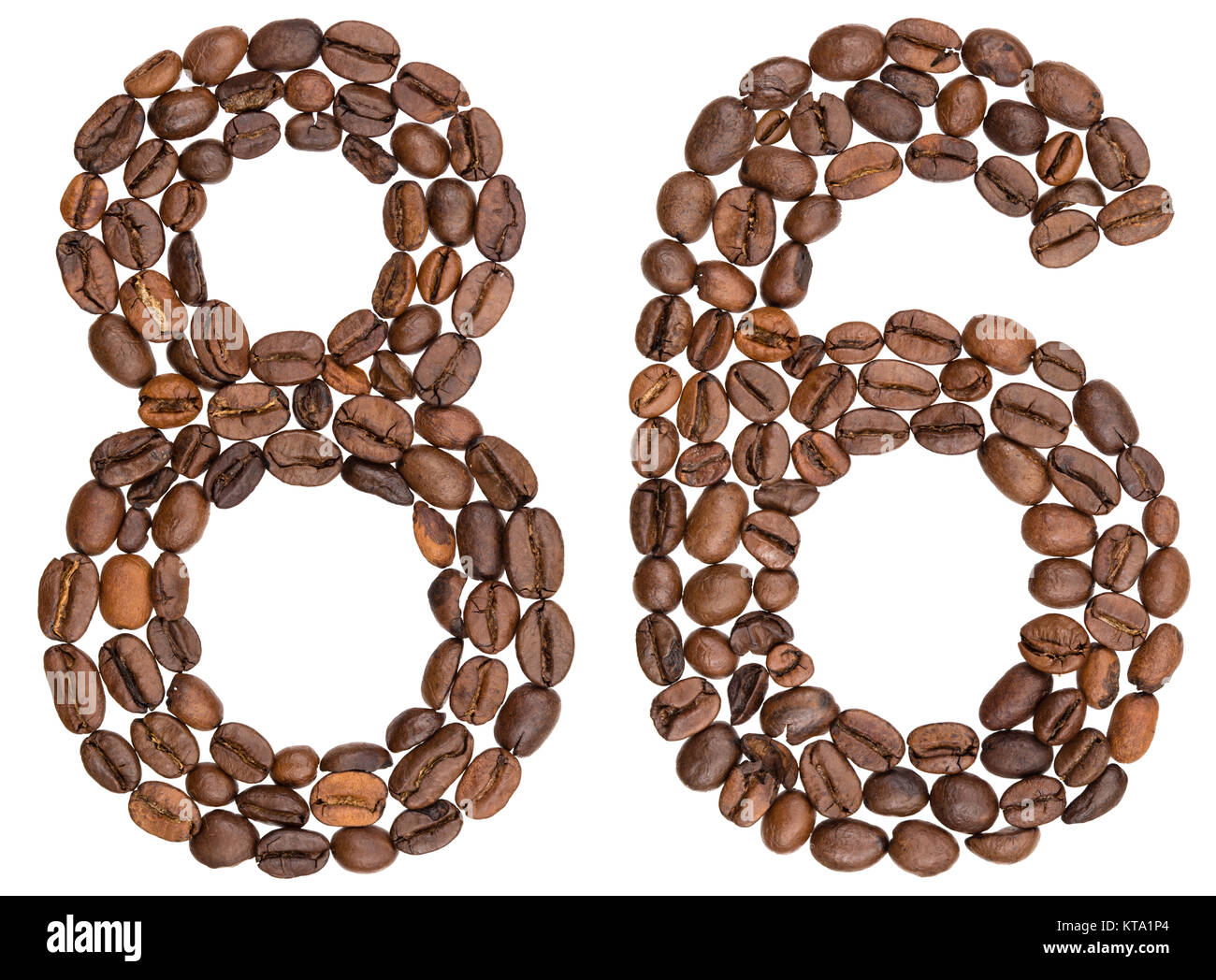 Numero arabo 86, ottanta sei, da chicchi di caffè, isolati su sfondo bianco  Foto stock - Alamy