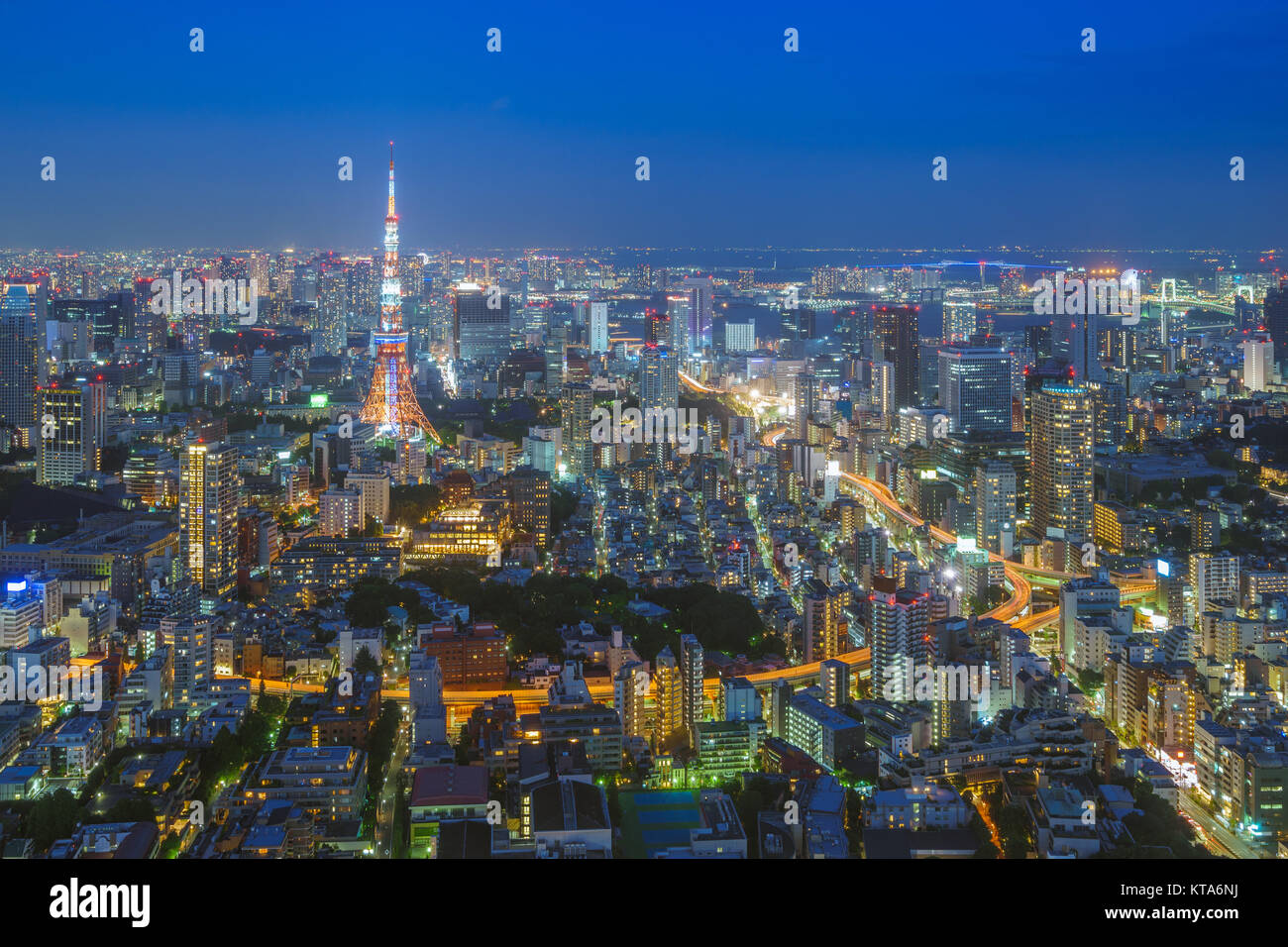Vista notturna della città di Tokyo, Giappone Foto Stock