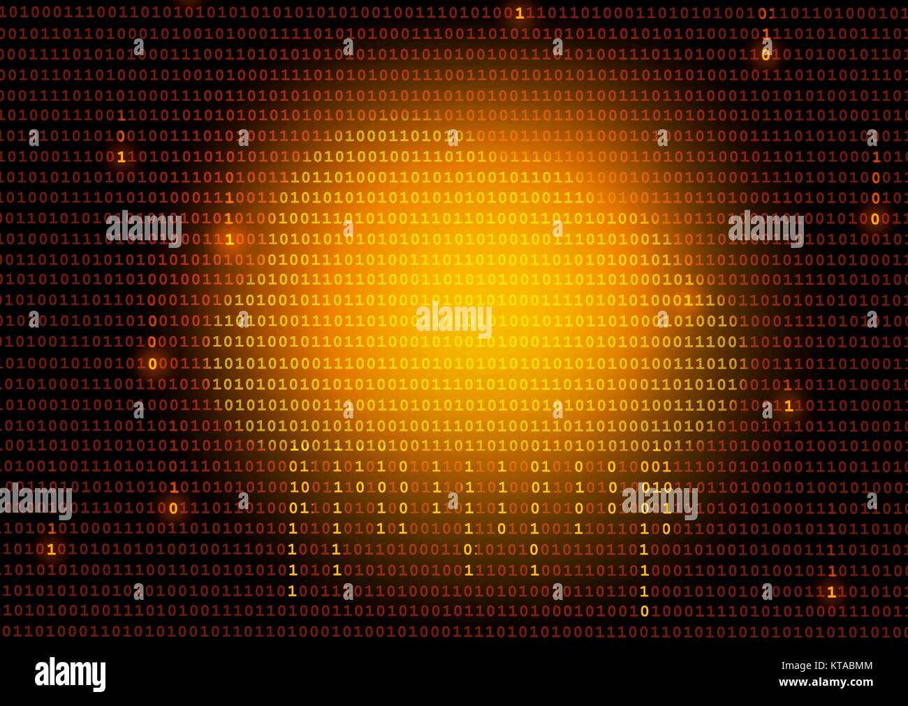 Il cloud computing, illustrazione concettuale. Una immagine di una nuvola su sfondo di uni e di zeri (i numeri binari) in rappresentanza di cloud computing. Foto Stock