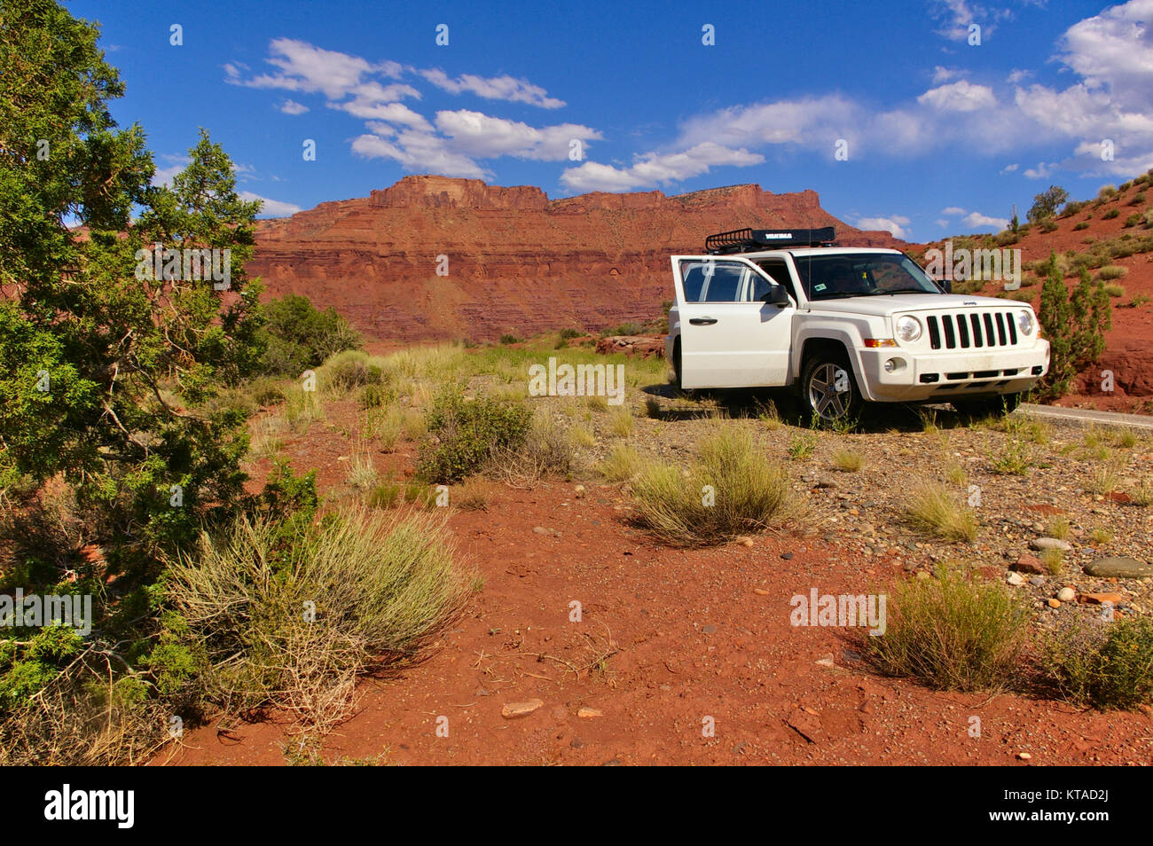 Grand County, Utah, Stati Uniti d'America - Giugno 24th, 2009 - SUV bianco sul telecomando desert trail Foto Stock