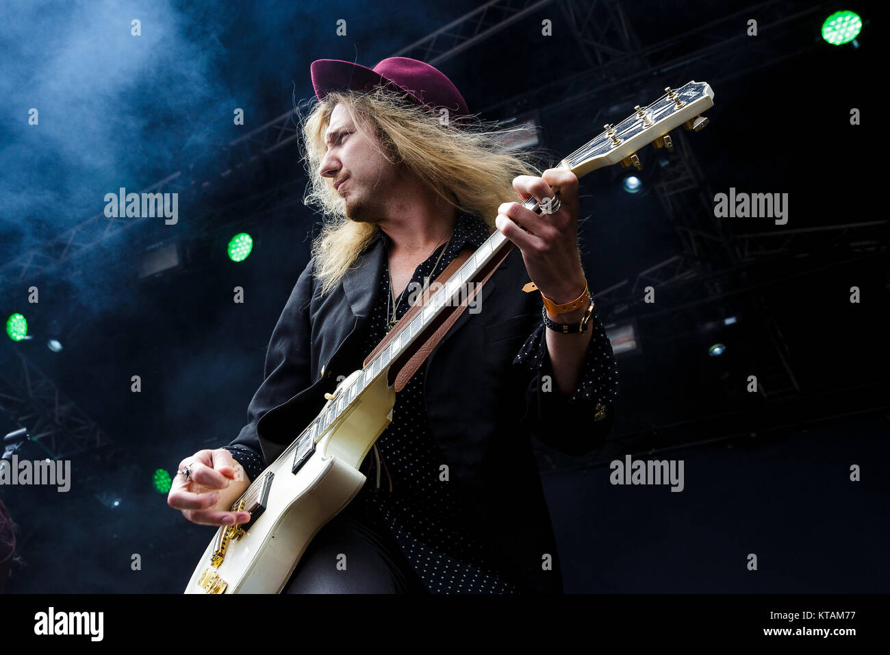 Il British hard rock band ingloriosa esegue un live durante il danese la musica heavy metal festival Copehell 2017 a Copenaghen. Qui il chitarrista Andreas Eriksson è visto dal vivo sul palco. Danimarca, 22/06 2017. Foto Stock