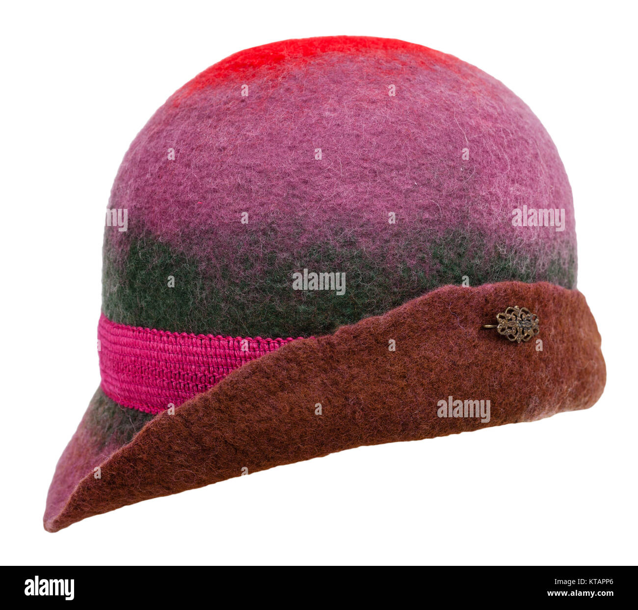 Vista laterale del feltro a mano donna di cloche hat Foto Stock
