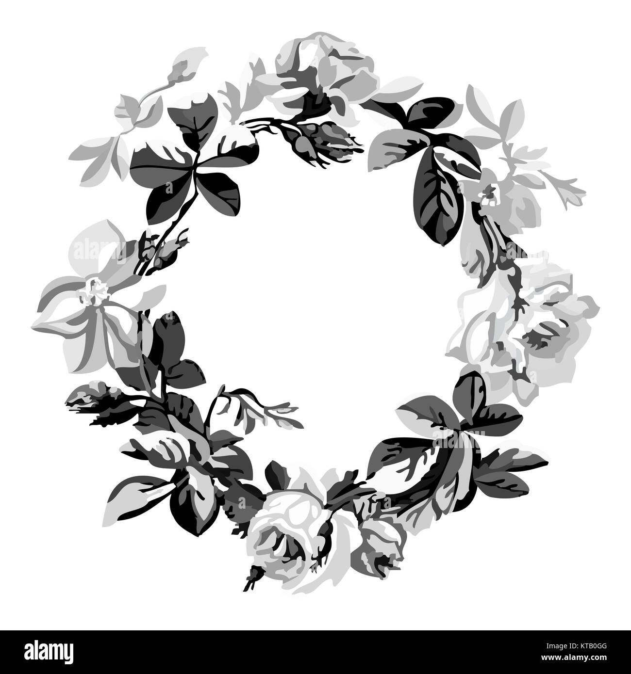 Mano di vettore bozzetto floreale di corona con rose Foto Stock