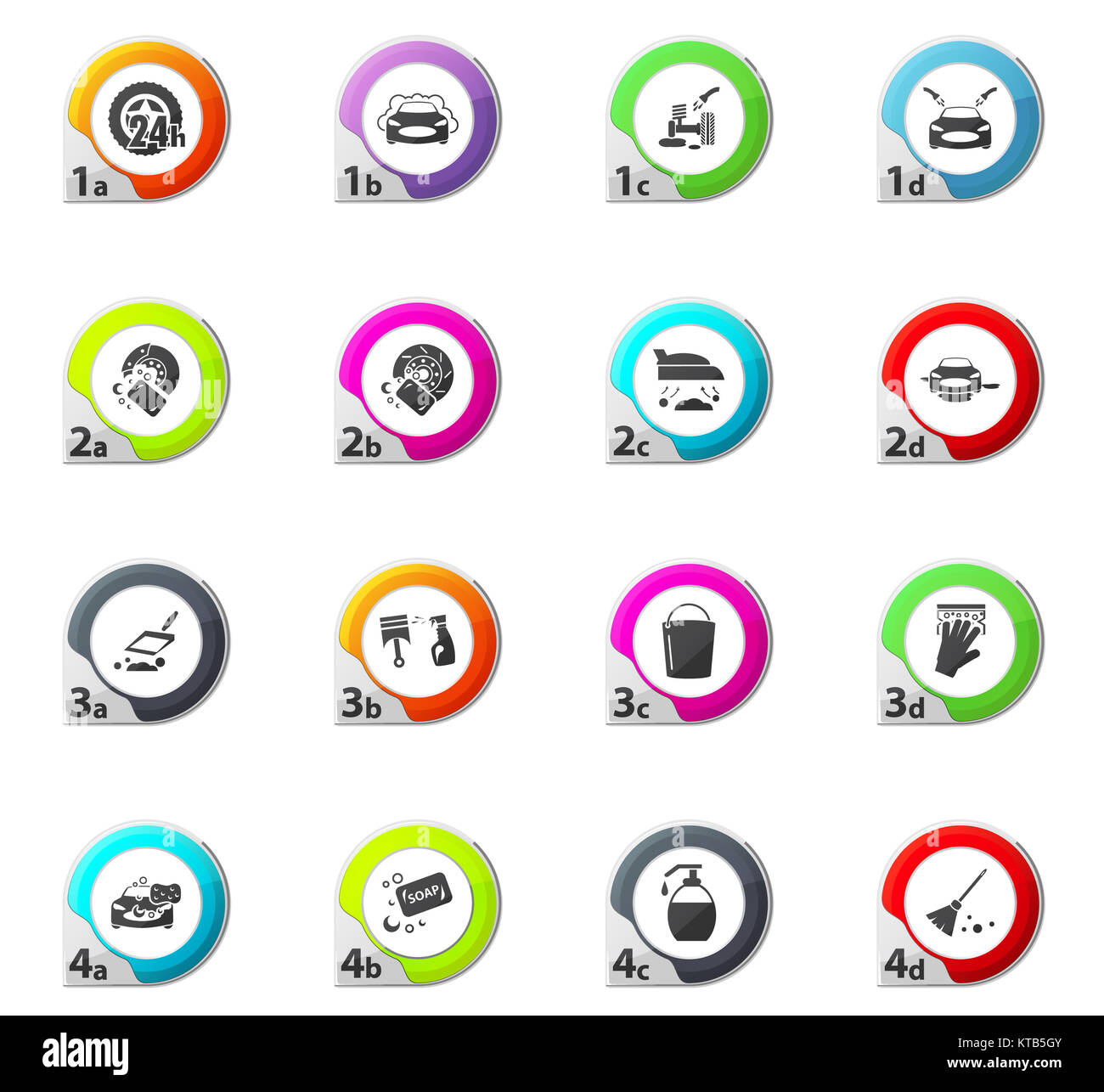 Lavaggio auto servizio doccia set di icone Foto Stock