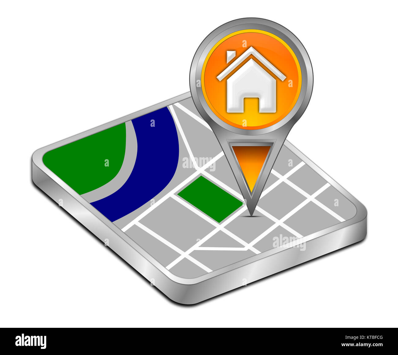 Puntatore Mappa con orange Pulsante Home - 3D illustrazione Foto Stock